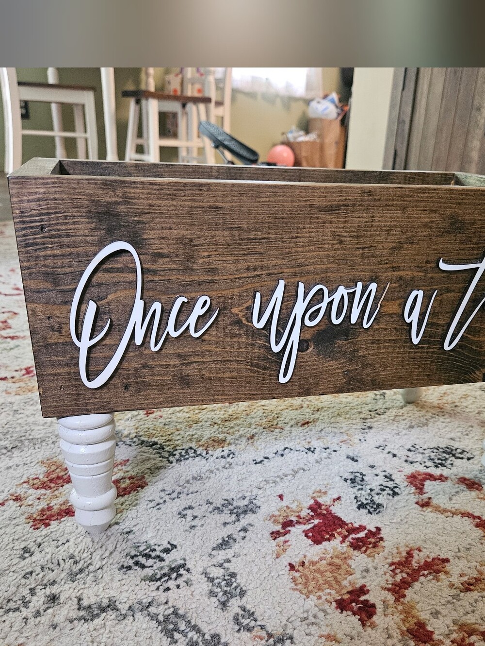 Rustic Wooden Book Box with White Script.